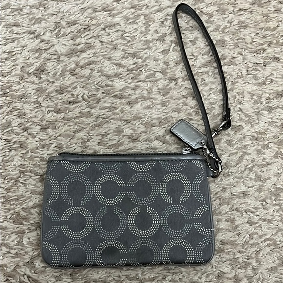 Coach Charcoal Gray Wristlet with Signature C Logo Pattern - Picture 7 of 16